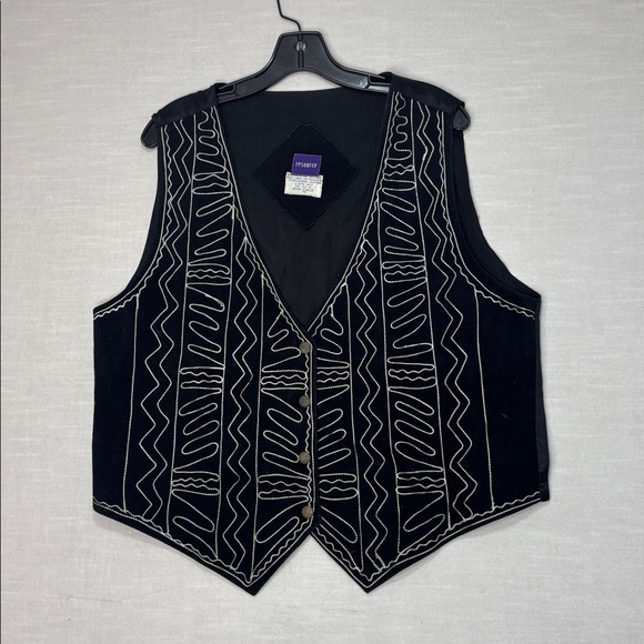 Vintage Resource Women's Size 1X Plus Black Leather Western Sleeveless Jacket Ve